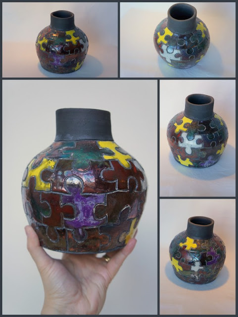 Beautiful raku puzzle vase - pottery by Lily L