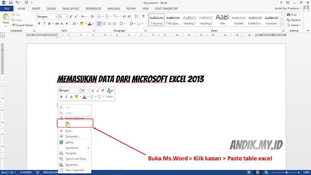 memasukan tabel excel ke word, tutorial, microsoft office, microsoft word, microsoft excel, 