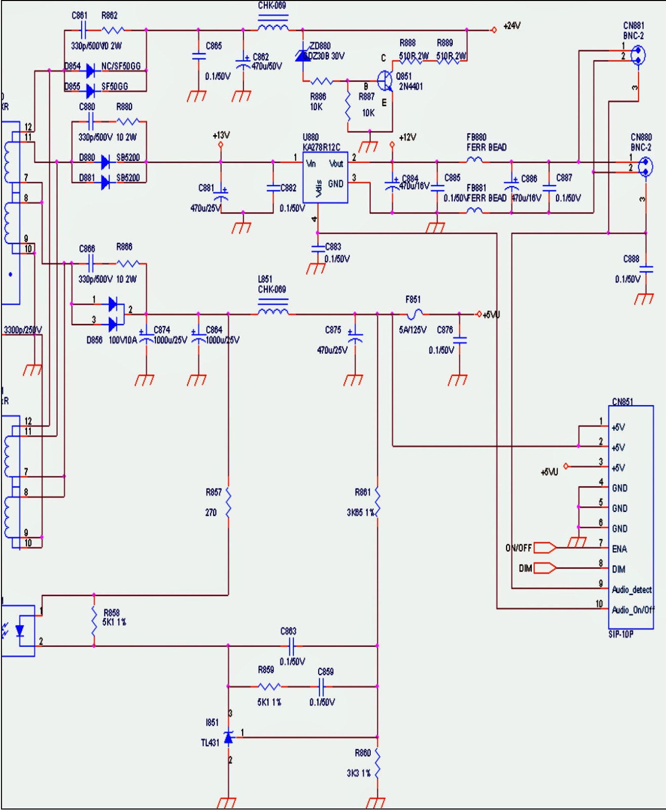 Schematic Diagram: DELL E1909WDD 19 LCD Color Monitor SMPS and Back