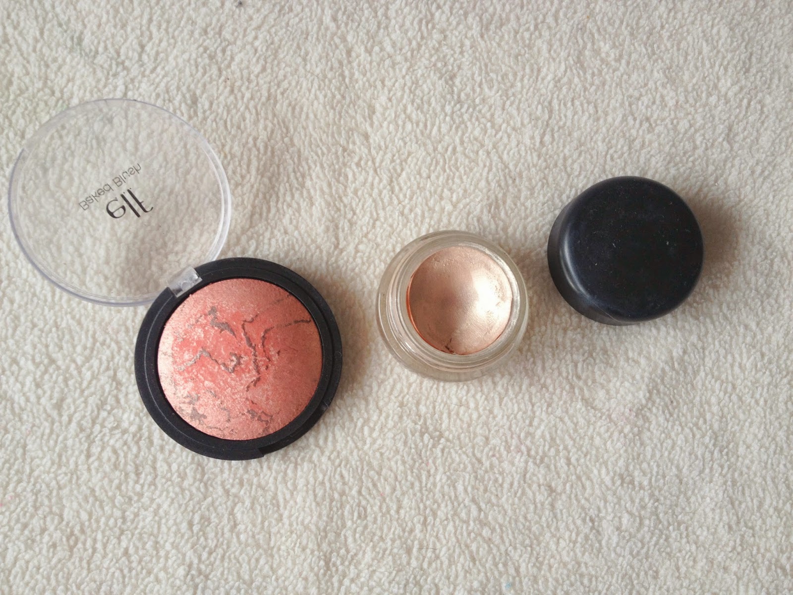 Elf Baked Blush in Peachy Cheeky and MAC Bare Study Paintpot