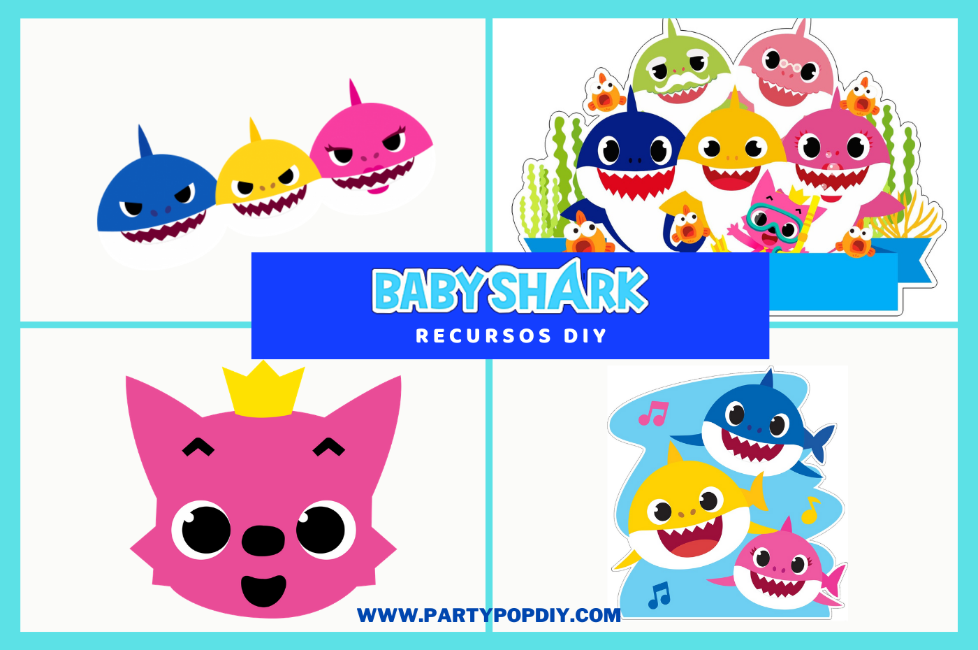 Invitaciones de cumpleaños de Baby Shark editables para niña DIY