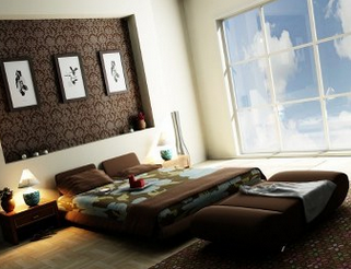 Furniture coklat, rumah dengan warna cat coklat, kamar tidur berwarna coklat,