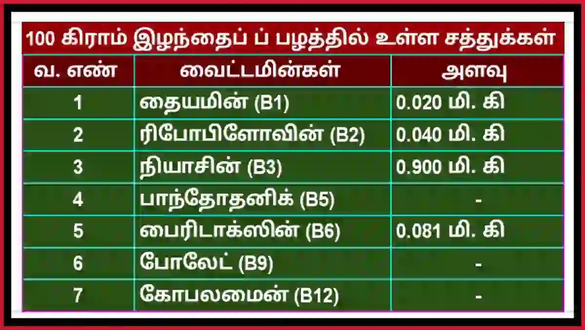 இலந்தை பழம் சத்துக்கள் அட்டவணை 2