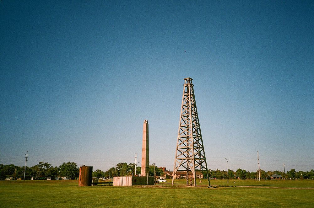 A replica of the Spindletop gusher 