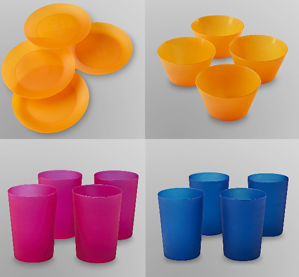 4Pack Essential Home Plastic Tumblers 0.50, Plates or Bowls 1 + Free