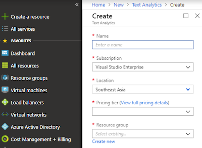 Creating Azure Cognitive Service - Text Analytics API