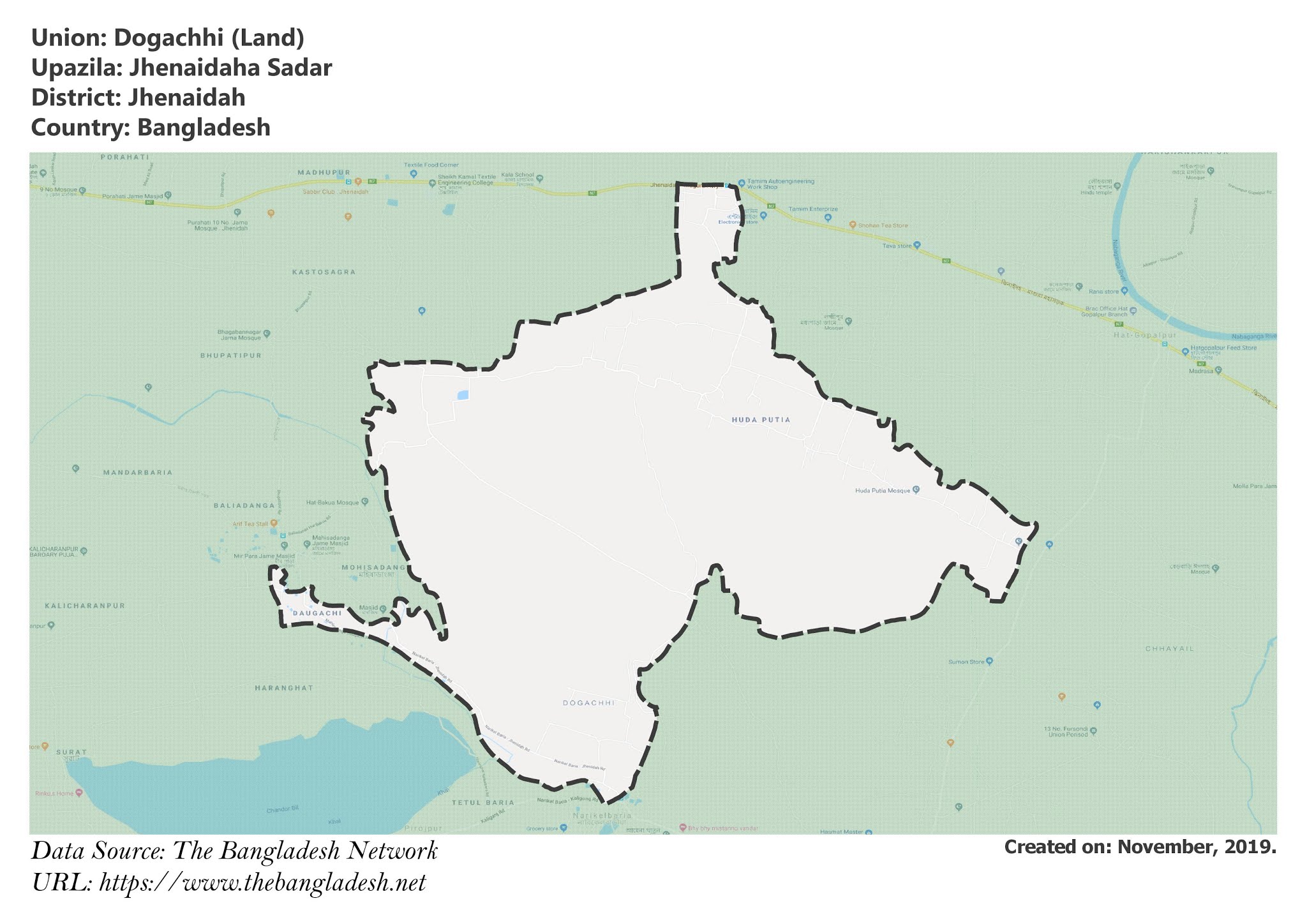 Map of Dogachhi of Jhenaidah, Bangladesh.