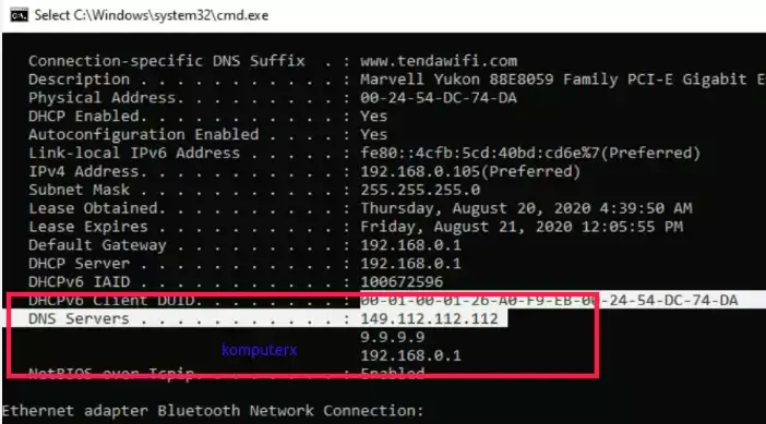 dns server pada cmd