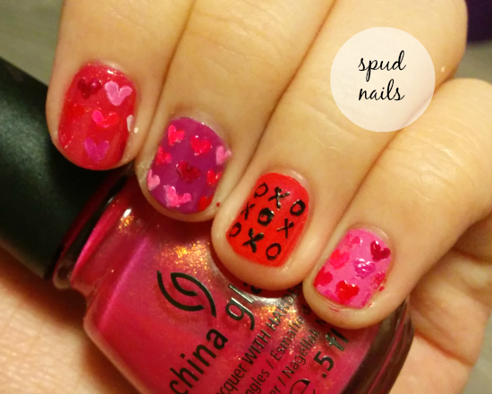 Spud Nails: Valentine's Day nail art - it's raining hearts