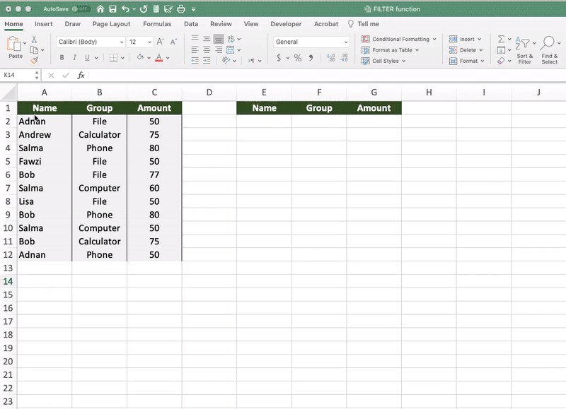 FILTER function With Examples (دالة FILTER مع الأمثلة)