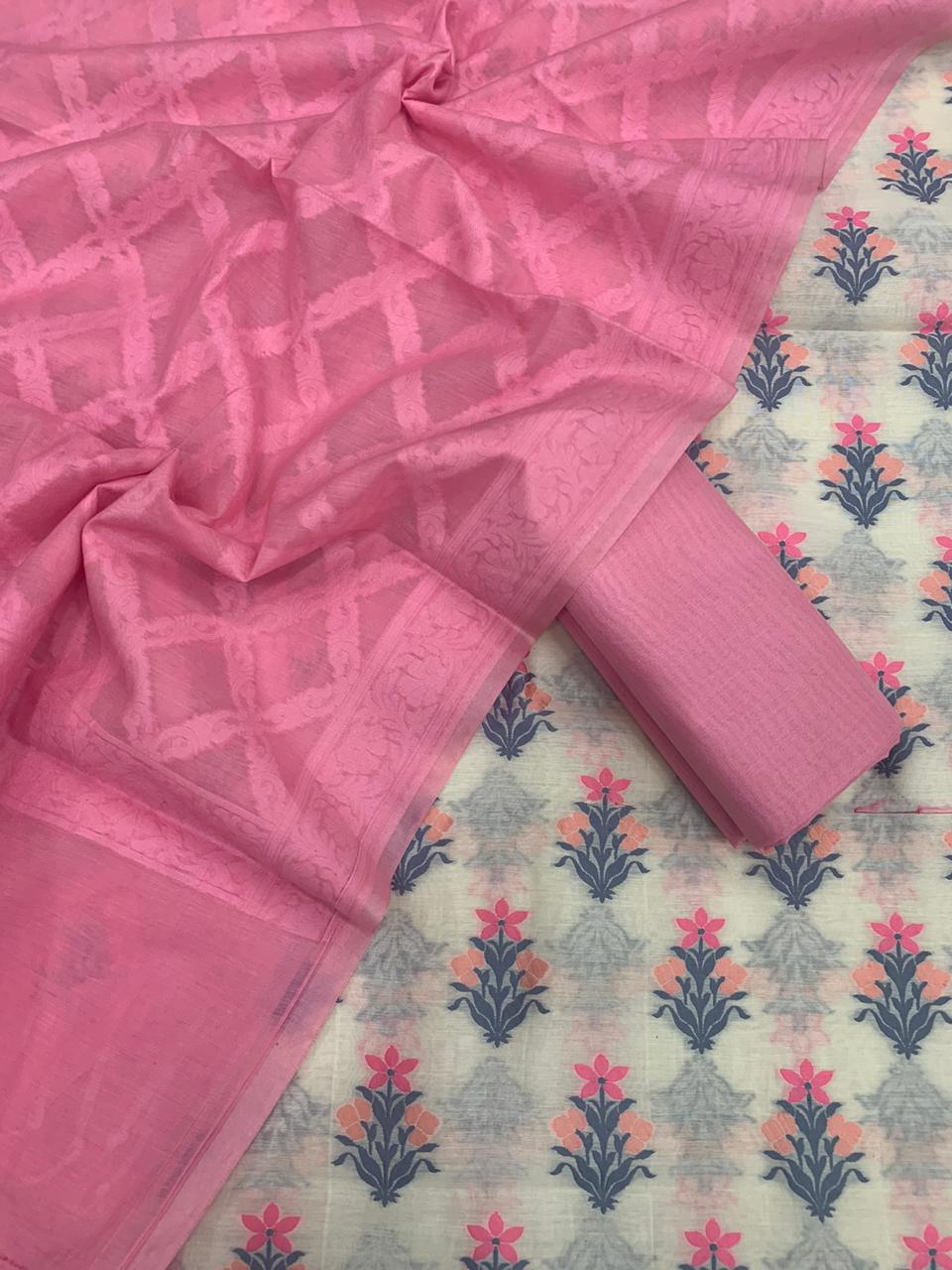 Handwoven Bengal Cotton Suit Fabric in Jamdani – BONGONIKETAN