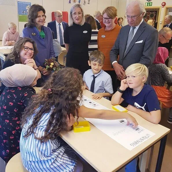 Queen Silvia at anniversary of the Lessebo Paper Mill at Hackebacke School