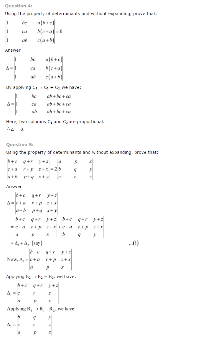 Class 12th Maths Chapter 4 Determinants