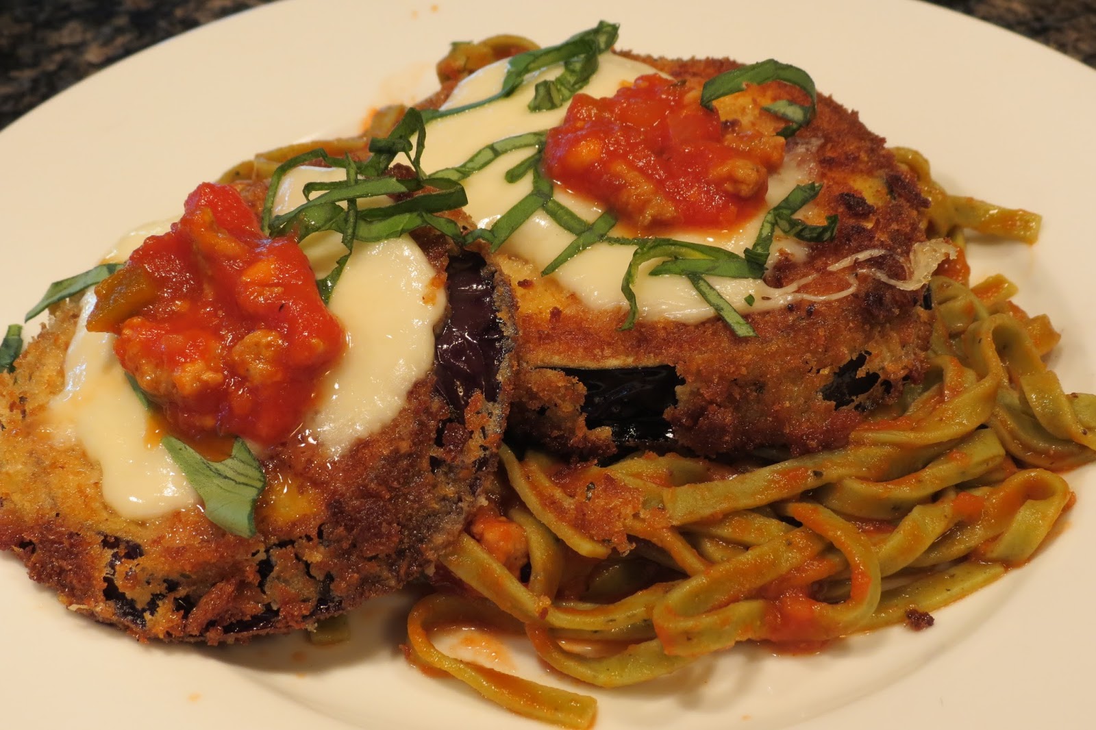 Dinner with the Welches Eggplant Parmesan over Fettuccine