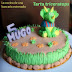 <center>TARTA FONDANT DE DINOSAURIOS: TRICERATOPS CON CAMISETA DEL BARÇA, LOS CAPRICHOS DE MI SOBRINO</center>