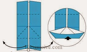 Bước 5: Từ vị trí mũi tên, mở hai lớp giấy ra hai bên, kéo và gấp tờ giấy lên trên. 