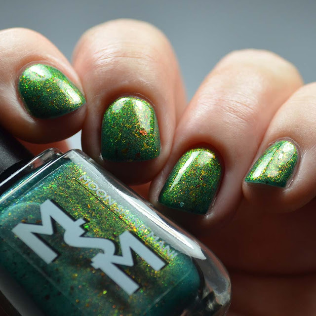 green nail polish with color shifting shimmer swatch
