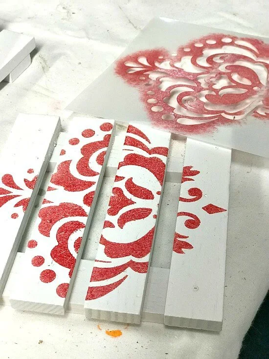 Red and white Stenciled Pallet