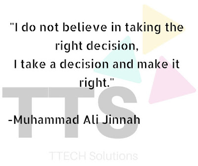 A pic showing logo of TTECH Solutions with Quote by Muhammad Ali Jinnah