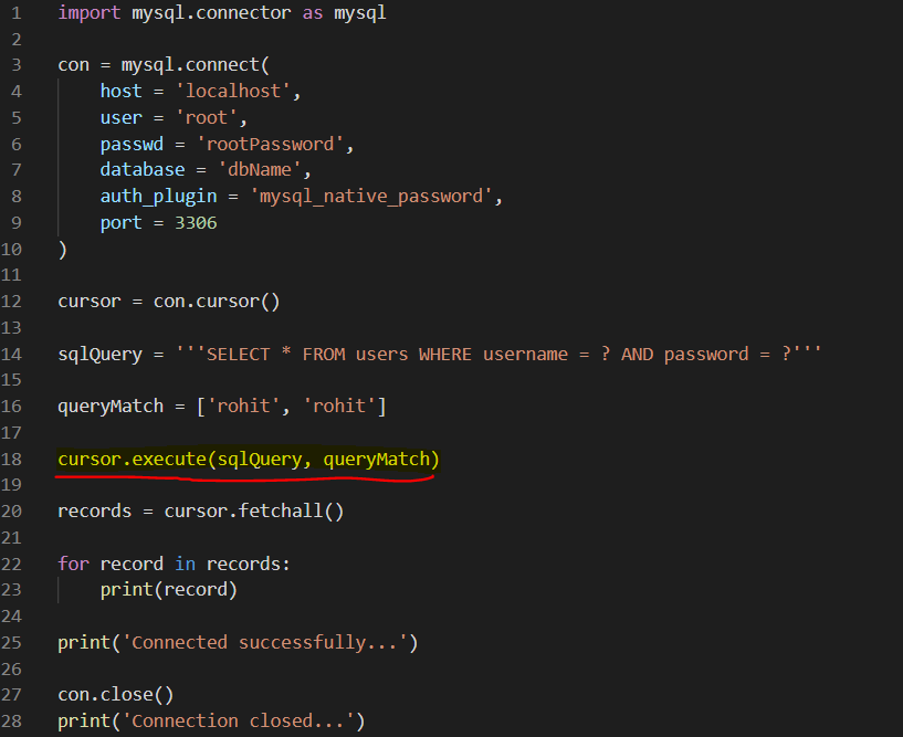 Not all parameters were used in the SQL statement (mysql.connector ...