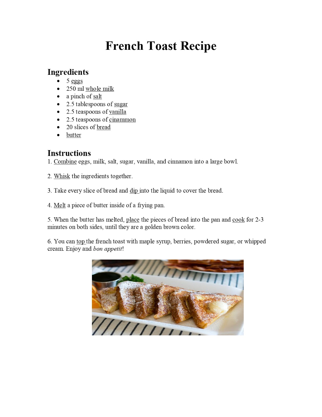 Ratio For French Toast