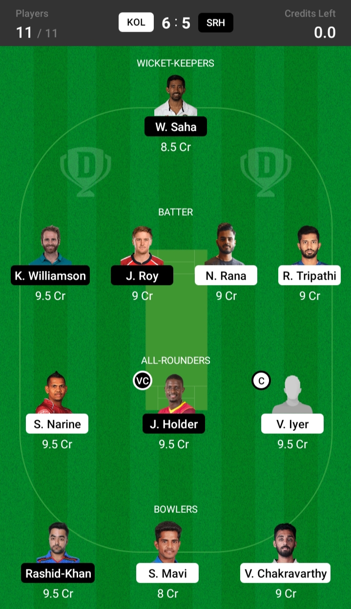 KKR vs SRH dream11 team
