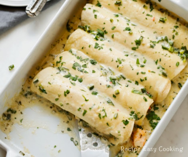 Shrimp Enchiladas With Creamy Poblano Sauce