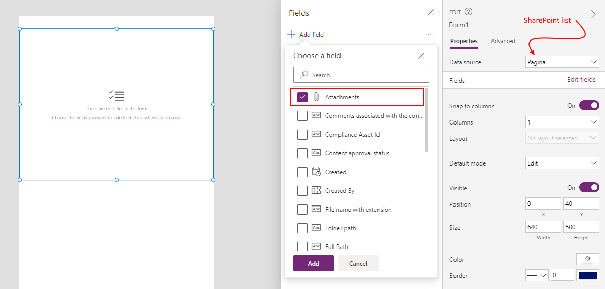 Microsoft BI Tools Power Apps Snack Add an Attachments control