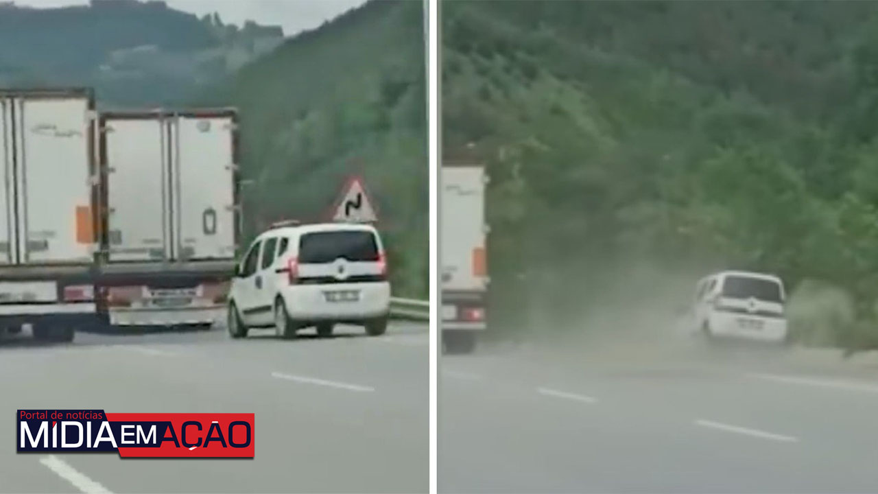 Briga de trânsito entre motoristas de carro e caminhão em rodovia termina em acidente; veja o vídeo