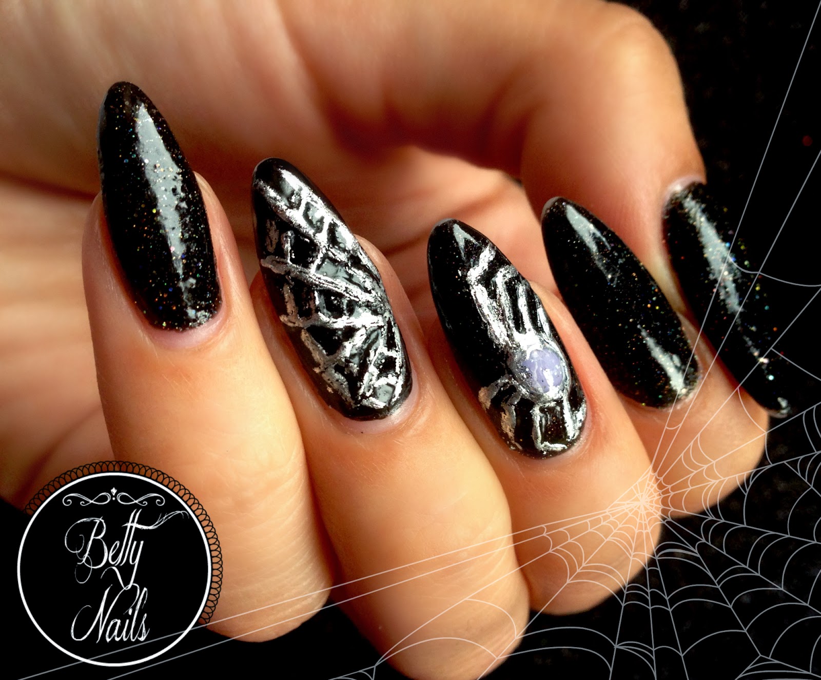 Betty Nails: Halloween Nails #2 - Spider Web Nails - Crazy Polish Lady