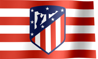 The waving horizontal striped flag of Atlético Madrid with the logo (Animated GIF) (Bandera Atlético Madrid)