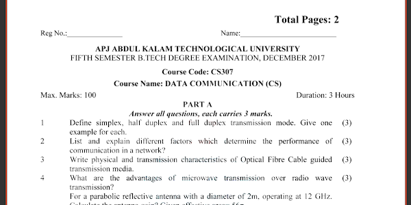 KTU S5 CSE (CS307) Data Communication Question Paper/ Model Paper 2019