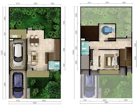Lingkar Warna Denah Rumah Minimalis Ukuran 9x16 Meter 2 Kamar