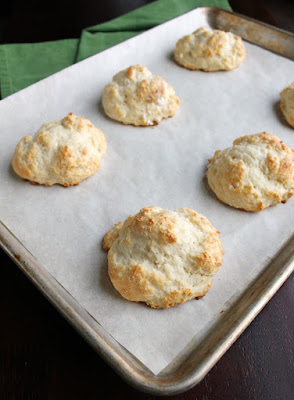 tray of golden yogurt drop biscuits straight from the oven