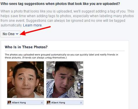 disable tagging suggestion on facebook