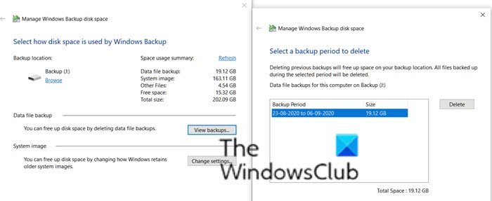 Gestisci backup Backup di Windows