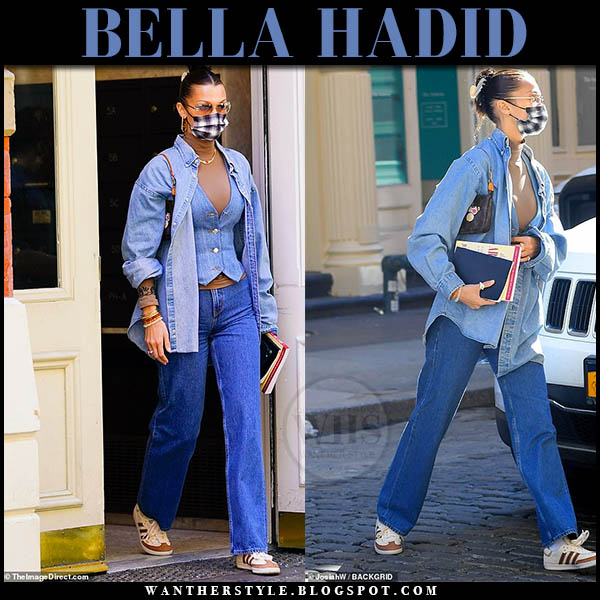 antiguo triatlón lona Bella Hadid in denim shirt, denim vest and jeans on February 25 ~ I want  her style - What celebrities wore and where to buy it. Celebrity Style