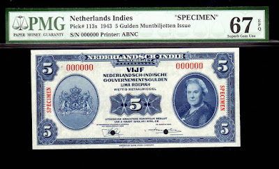 Netherlands Indies Currency 5 Gulden banknote