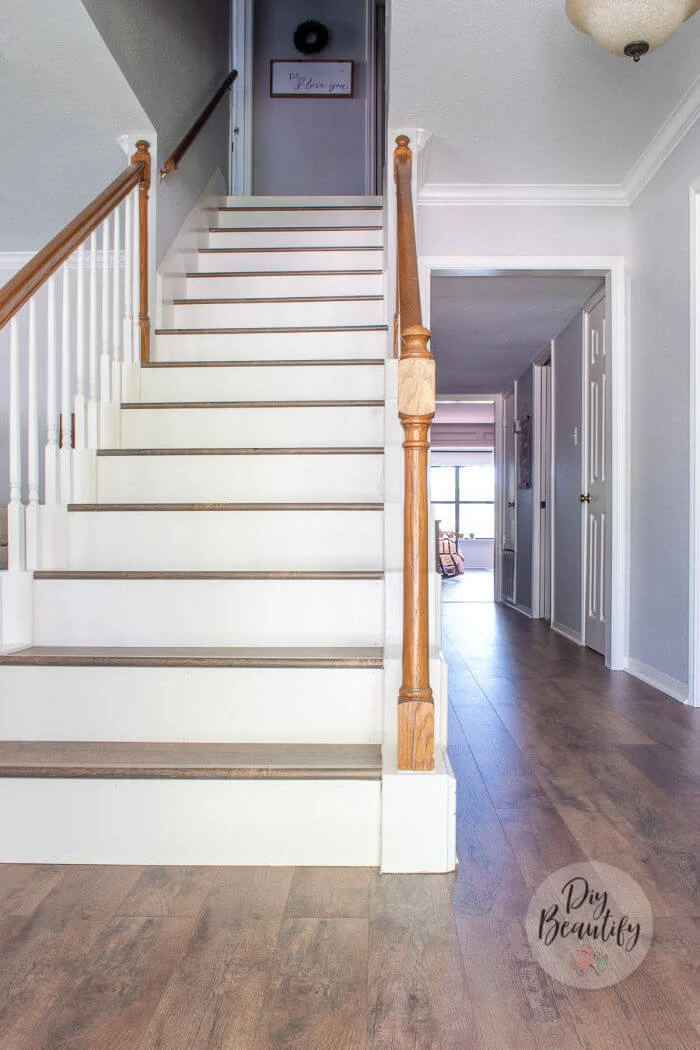 staircase with wood laminate treads