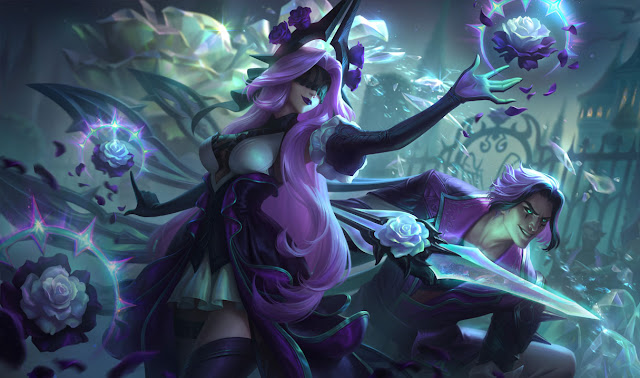 Riot teased 4 new Crystal Rose universe themed skins for Syndra, Talon, Zyra, and Swain 2