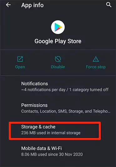 تطبيق Google Play مع التخزين