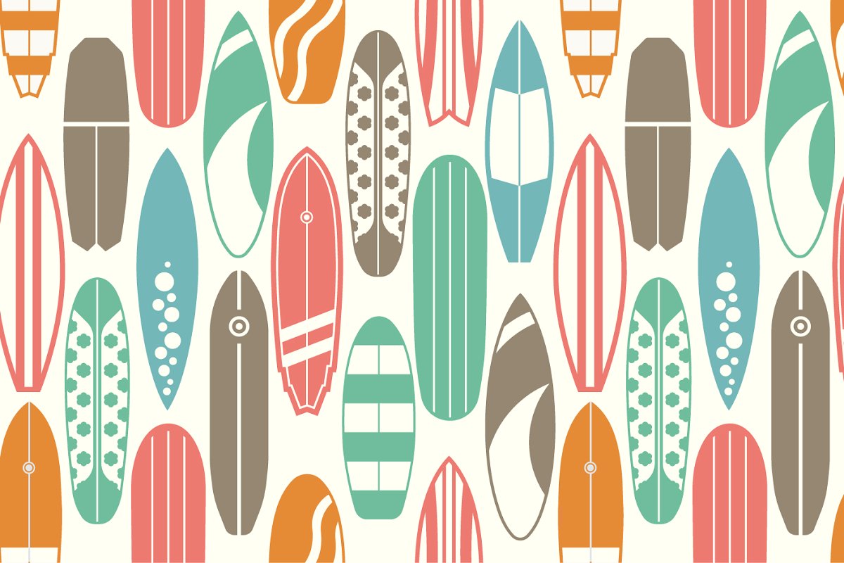 Retro Surfboard Pattern Set (EPS, JPG, AI)