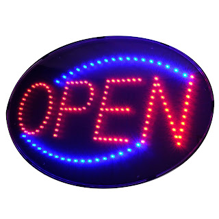 Turned on red LED open sign with blue LED design from Affordable LED