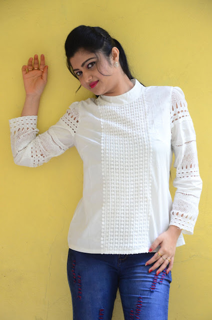 Actress Akshitha Latest Photos In White Dress Navel Queens