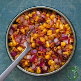 Morsels of Life - Chipotle Bacon Corn Salad - Smoky and spicy chipotle combined with sweet corn and savory bacon with garlic and red onion for extra yumminess. Serve as a side, snack, or even a salad topping!