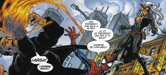 Spiderman+haciendo+uno+de+sus+famosos+chistes+para+verguenza+de+Gata+Negra 