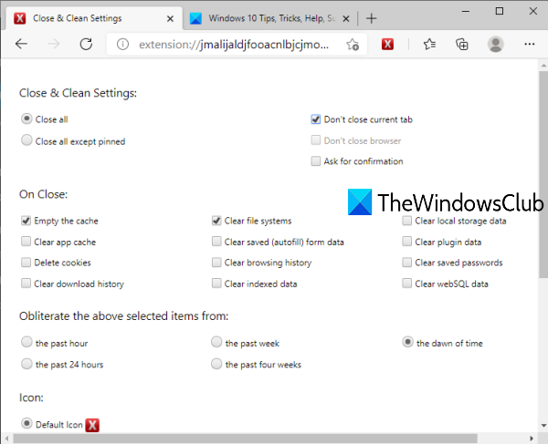 CloseとCleanEdgeブラウザのアドオン設定を調整する