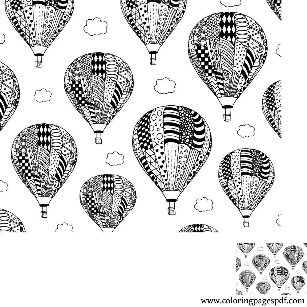 Coloring Page Of Multiple Hot Air Balloons Mandala