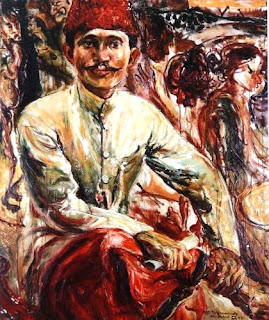 Lukisan Karya Affandi dengan Tema HOS Tjokroaminoto Lukisan Karya Affandi dengan Tema HOS Tjokroaminoto _ Medium: Oil paint, Canvas _ Tahun Pembuatan: 1947 _ Dimensi Karya: cm x 85 cm x 103 cm _ Deskripsi: Foto karya berasal dari buku "Affandi Vol I,II,III", koleksi Perpustakaan IVAA.