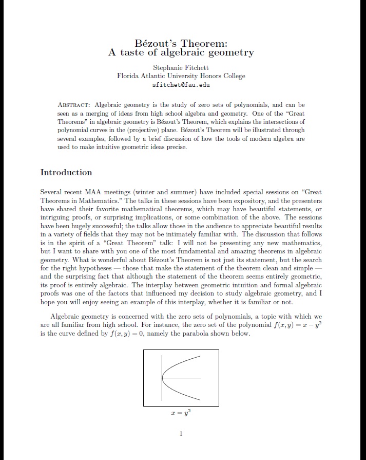 Bezouts Theorem :A taste of Algebraic Geometry
